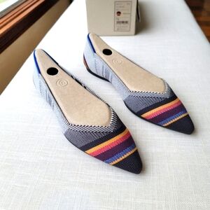 New! Rothy's size 8 Inverse Stripe Points Ballet Flats Rothys Gray Brown Point